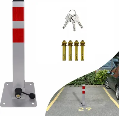 Produktbild von TRMLBE Bariérový sloupek 1x Bariéra parkovacího místa Skládací parkovací sloupek Čtvercový sloupek s klíčem a reflexní samolepkou Bariéry parkovacího místa