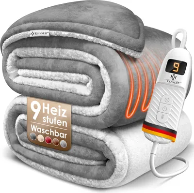 Produktbild von KESSER® Heizdecke mit Abschaltautomatik Doppelseitig Elektrische Wärmedecke | Kuscheldecke Bett, Sofa | 9 Temperaturstufen | waschbar bis 40°C | mit Timer Digitalanzeige