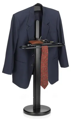 Immagine prodotto di MATTEO valet stand in metallo e MDF in nero/nero, valet stand con ripiano e sezione appendiabiti, pratico contenitore per abiti e camicie