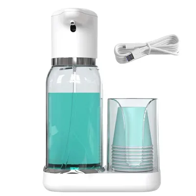 Produktbild von Automatischer Mundspülspender im Set, elektrisch & aufladbar, mit Becherhalter, 750ml Behälter, für alle Altersgruppen geeignet, Weiß