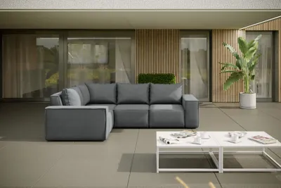 Produktbild von Garten Ecksofa GARDENT wetterfester Stoff NXL Grau kurzer Schenkel Links