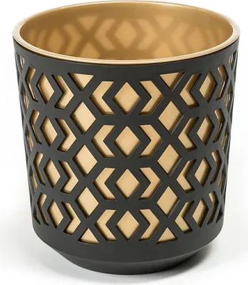 Produktbild von HowHomely Blumentopf Rund 15 cm Höhe, Pflanzkübel, Schwarz und Gold Übertopf für garten balkon