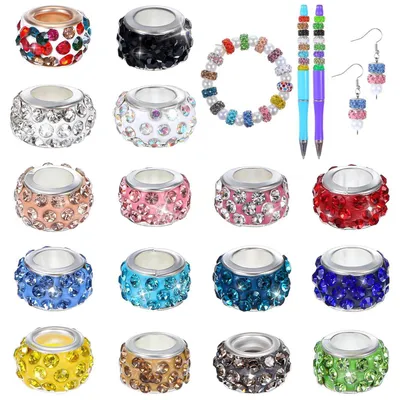 Zdjęcie produktu dla Koraliki Strass do bransoletek, 100 sztuk, duże otwory 5mm, okrągłe, koraliki dystansowe, zestaw do rękodzieła