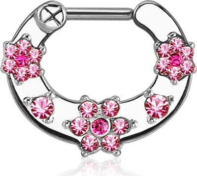 Produktbild von Nasenpiercing Septum Ring Clicker Nasenring Chirurgenstahl Piercing Nase Zirkonia Kristalle silber-pink