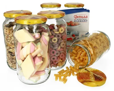 Produktbild von 6er Set Einkochgläser 1062ml Rundglas Honig Deckel Einmachgläser Marmelade Einweckglas