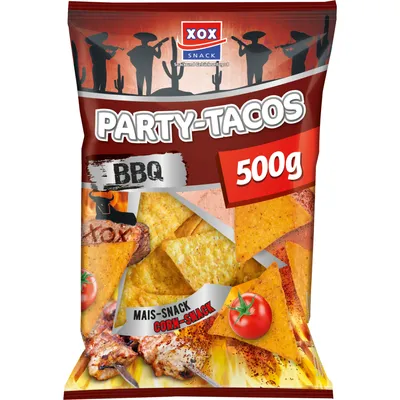 Image de XOX Party Tacos Barbecue Maïs Snack épicé croustillant 500g