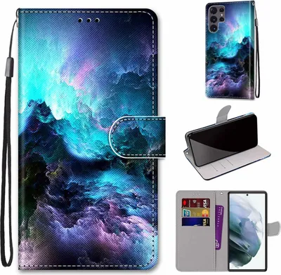 Produktbild von König Design Hülle kompatibel mit Samsung Galaxy S22 Ultra 5G Kunstleder Handyhülle - Handy Case Bunte Wolken