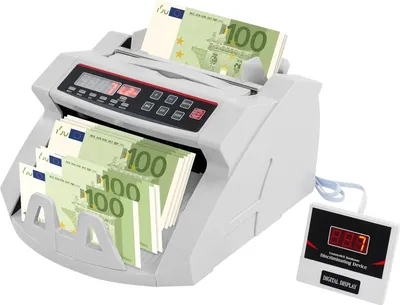 Produktbild von Geldzählmaschine/Banknotenzähler - Tischgerät - UV/MG/IR Falschgelderkennung - Geschwindigkeit ≥900 Scheine/Min - LED-Display - Hopper/Stacker 200 - Hintereinzug - EU‑Stecker 220V 50Hz - Grau