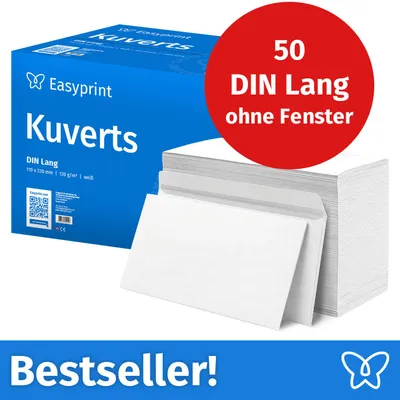 Image de NOUVEAU : Easyprint Enveloppes sans fenêtre, format DL, non imprimées, 50 pièces