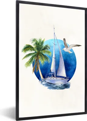 Produktbild von MuchoWow® MuchoWow® Gerahmtes Poster Segelboot - Meer - Aquarell 40x60 cm - Poster mit zchwarzem Bilderrahmen - Papierdruck - Wandbilder