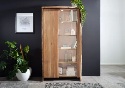 Produktbild von MASSIVMOEBEL24 Vitrine Akazie 105x45x204 natur lackiert PURE ACACIA #711