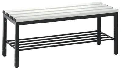 Produktbild von Sitzbank, Kunststoffleisten, mit Schuhrost, TxH 353x420 mm, Länge 1000 mm, RAL 7021