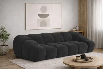 Image de Canapé 3 places modulaire tissu velours Bluvel, noir, CROISSANT