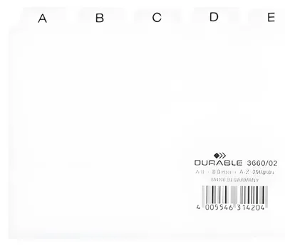 Obrázok produktu pre Durable 366002, Abecedný index, PVC, Biela, Na šírku, A6, 0.3 mm