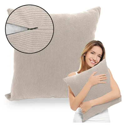 Immagine prodotto di Muralo CUSCINO DECORATIVO 50 cm x 50 cm Cuscino decorativo per divano Cuscino decorativo per letto Tessuto in velluto a coste beige