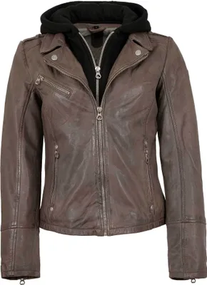Produktbild von Gipsy - Damen Lederjacke Lammnappa Kapuze grey Größe XS