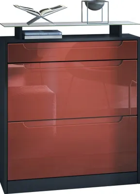 Produktbild von Vladon Schuhschrank Fiesta, Schwarz matt/Bordeaux Hochglanz - Schuhkipper für 16 Paar Schuhe (89 x 104 x 23 cm)