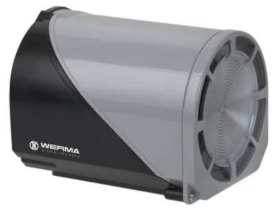 Imagen del producto de Sirena WERMA, modelo BWM, con 32 tonos, referencia 14400068, 230 VAC, color /gris, para montaje en suelo o en ángulo