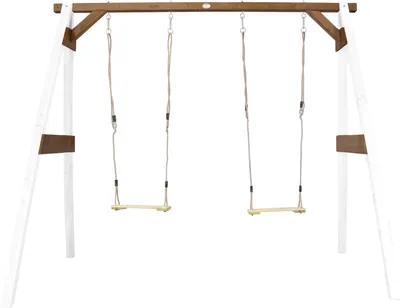 Produktbild von AXI Doppelschaukel in Weiß / Braun aus  Holz | Schaukel mit Gestell für 2 Kinder| Schaukelgestell für den Garten