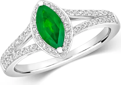 Produktbild von Stylischer 18 Karat (750) Weißgold Cluster Diamant Damenring Brillant-Schliff 0.26 Karat HI - SI mit Smaragd, 54 (17.2); TRS2375RSN