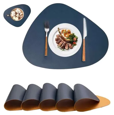 Produktbild von 6er-Set runde Tischsets aus Leder-Kunststoff waschbar und rutschfest mit doppelseitigem Filz
