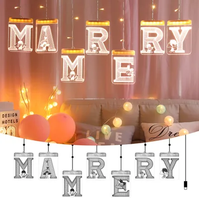 Zdjęcie produktu dla LED Fairy Lights Marry ME Sign, romantyczne ciepłe białe LED Fairy Lights na imprezę Propozycja ślubu Zaręczyny Propozycja ślubu Propozycja ślubu Dekoracja