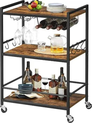 Produktbild von Hoppa! | Servierwagen, Barwagen | Mit Weinregal und Glashaltern – Metall – Holz – 60×33×83 cm