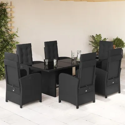 Produktbild von Design 7-tlg. Garten-Essgruppe mit Kissen Schwarz Poly Rattan, Gartenmöbel-Sets 2024 Neu