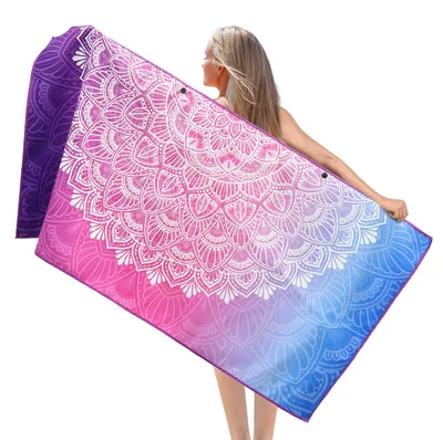 Produktbild von Pameil Strandhandtuch XXL Mikrofaser Badetuch 180x90cm,Mikrofaser Strandtuch Kompakt und Sandfest, Leicht und Schnelltrocknend Reisehandtuch für den Strand, Gym, Travel, Sauna – Lila Muster, Größe 90x