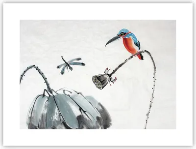 Produktbild von Poster - Poster ohne Rahmen - Libelle Vogel Blume - 40x30 cm - Wand Bild - Wanddeko - Wandbilder - Kunstposter - Wandposter - Bilder - Kunstdruck - Wanddekoration - Wandbild - P2XAA40x30-4361