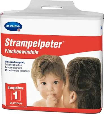 A package of baby diapers with a picture of a baby on it.