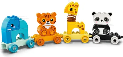 Produktbild von LEGO DUPLO Mein erster Tierzug 10955 - 4 Baufiguren: Elefant, Tiger, Giraffe und Panda, 4 Schiebe-Waggons mit Rädern