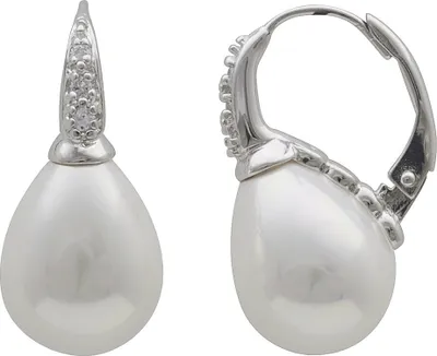 Produktbild von Ohrringe Creolen Perlen Muschelkernperlen weiß & Zirkonia 925 Silber Damen