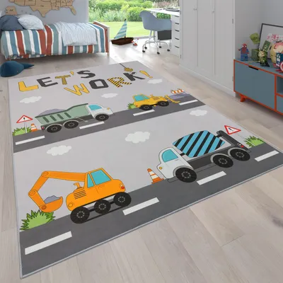 Produktbild von Teppich Kinderzimmer Kinderteppich Spielteppich Rutschfest Grau Creme Grösse 80x150 cm