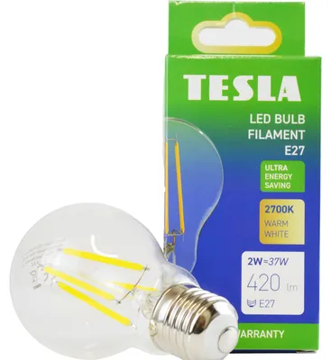 Obrázek produktu pro Tesla - LED žárovka FILAMENT A class, E27, 2W, 420lm, 2700K teplá bílá, 360st, čirá, 230V, 25 000h