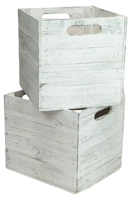 Produktbild von 2er set Holzkiste Shabby weiß schwarz passend für Kallax und Expeditregale Regaleinsatz