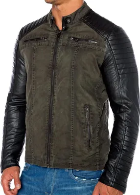 Produktbild von Biker Jacke Kunst- Lederjacke Jacket 2in1 Look Khaki M