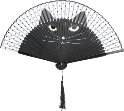 Obrázok produktu pre Skladací ventilátor s mačkou, japonský štýl, kreslený ručný, atramentová tlač, svadobný a tanečný darček