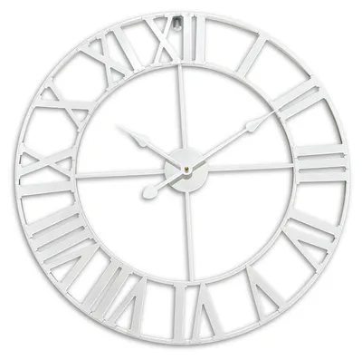 Wandklok met Romeinse cijfers, Ø 60 cm, analoge batterijklok, ijzer, wit