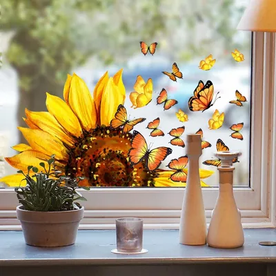 Produktbild von ®- Fensterbilder Frühling selbstklebend (53x27 cm) I Fenstersticker Blumen Pflanzen Schlafzimmer Wohnzimmer Küche Bad I Fensteraufkleber Frühlingsdeko wiederverwendbar