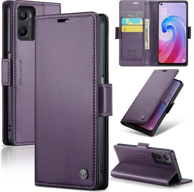 Image de Oppo A96 Housse, Portefeuille en cuir Porte-cartes Housse de protection avec fonction stand pour Oppo A96 / A36 / A76 4G Violet