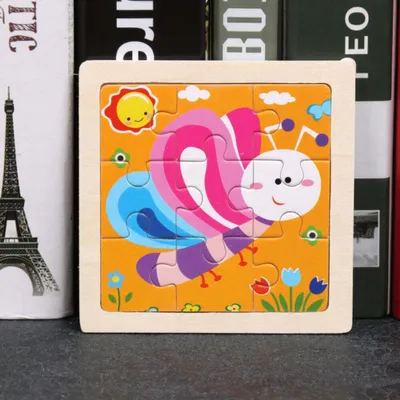 Zdjęcie produktu dla Drewniane puzzle dla dzieci i niemowląt z motywem motyla z kreskówki, 9 elementów