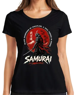 Produktbild von Samurai Bushido Japan Katana Krieger Fuji Sonne Retro Y2K Ronin Damen T-Shirt, Schwarz, M