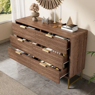Image de Commode à 6 tiroirs, en noyer, dimensions : 120 x 40 x 75 cm