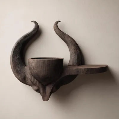 dunkles Altar-Wandregal mit Hörnern – Decords Wandregal, Produktansicht 1