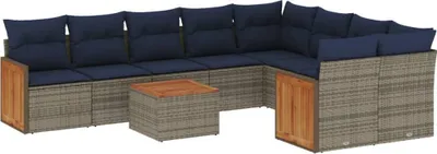 Produktbild von 10-teiliges Gartensofa-Set mit Kissen, grau, Polyrattan