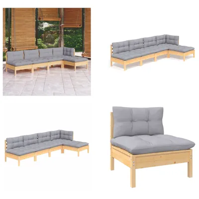 Produktbild von vidaXL 5 tlg. Garten Lounge Set mit Grauen Kissen Kiefernholz - Garten-Lounge-Set - Garten-Lounge-Sets - Gartenmöbel-Set - Gartenmöbel-Sets