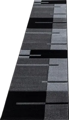 Image de Tapis de couloir pour salon, gris, motif à carreaux, dimensions 80x300 cm