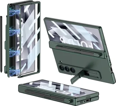 Obrázek produktu pro Pouzdro pro Samsung Galaxy Z Fold 6 s ochranou displeje a slotem pro pero Ochranný kryt stojánku Magnetický pant tmavě zelená