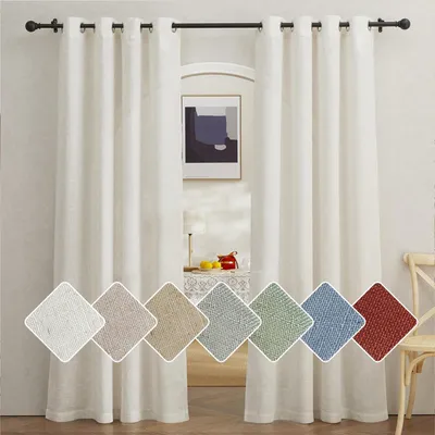 Image de Rideau en lin semi-transparent, couleur crème, dimensions 200 cm de hauteur x 140 cm de largeur (lot de 2)